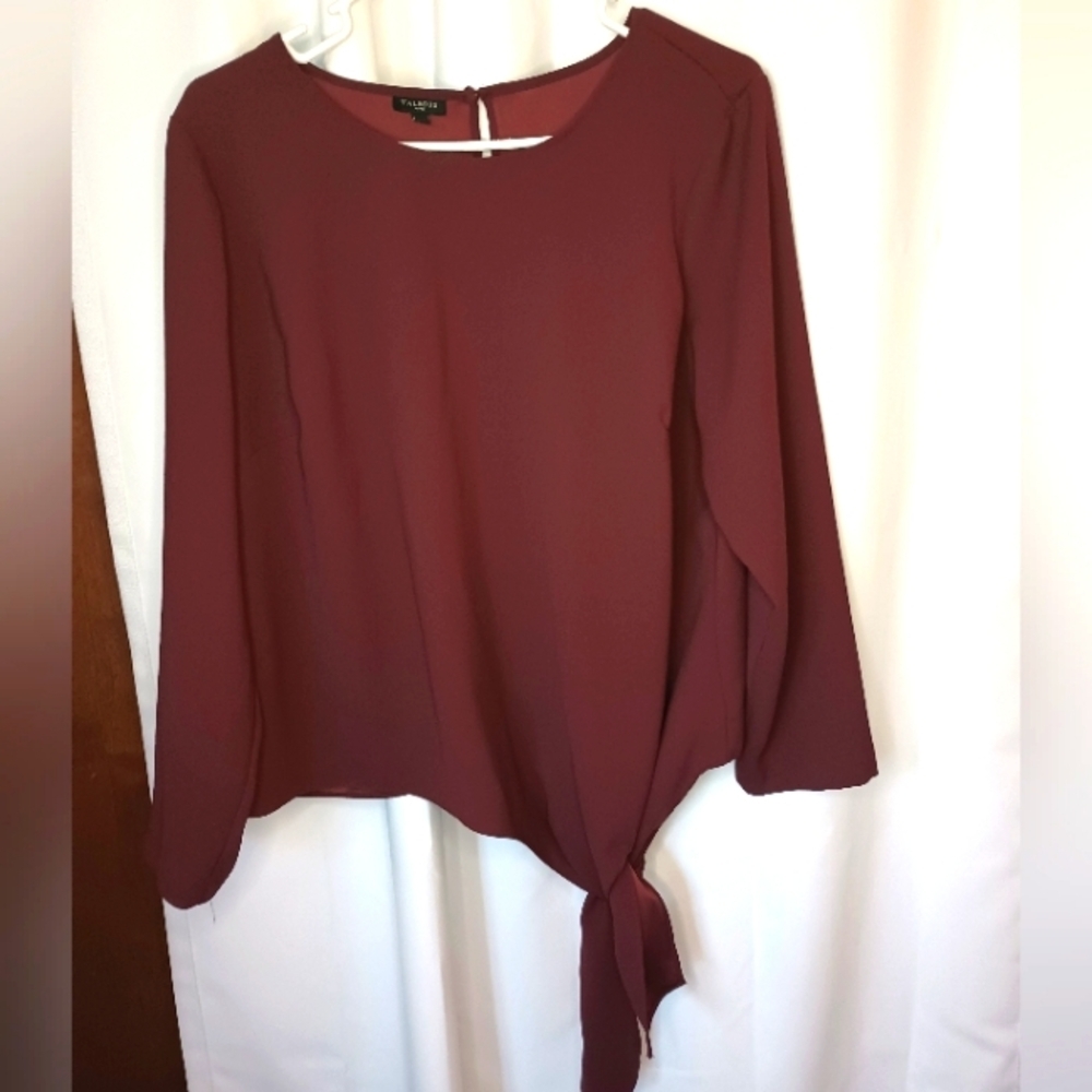 Talbots 1X Side Tie Top Asymmetric Burgundy Red Contemporary Minimalist